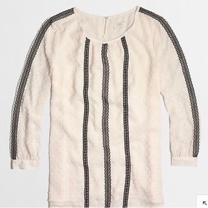 J.Crew chiffon Swiss dot blouse with lace panels keyhole back size 6 in ivory